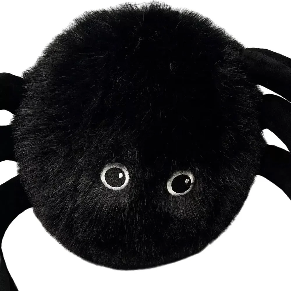 Cynthia Rowley Halloween Spider Pillow Black Faux Fur Spooky NEW